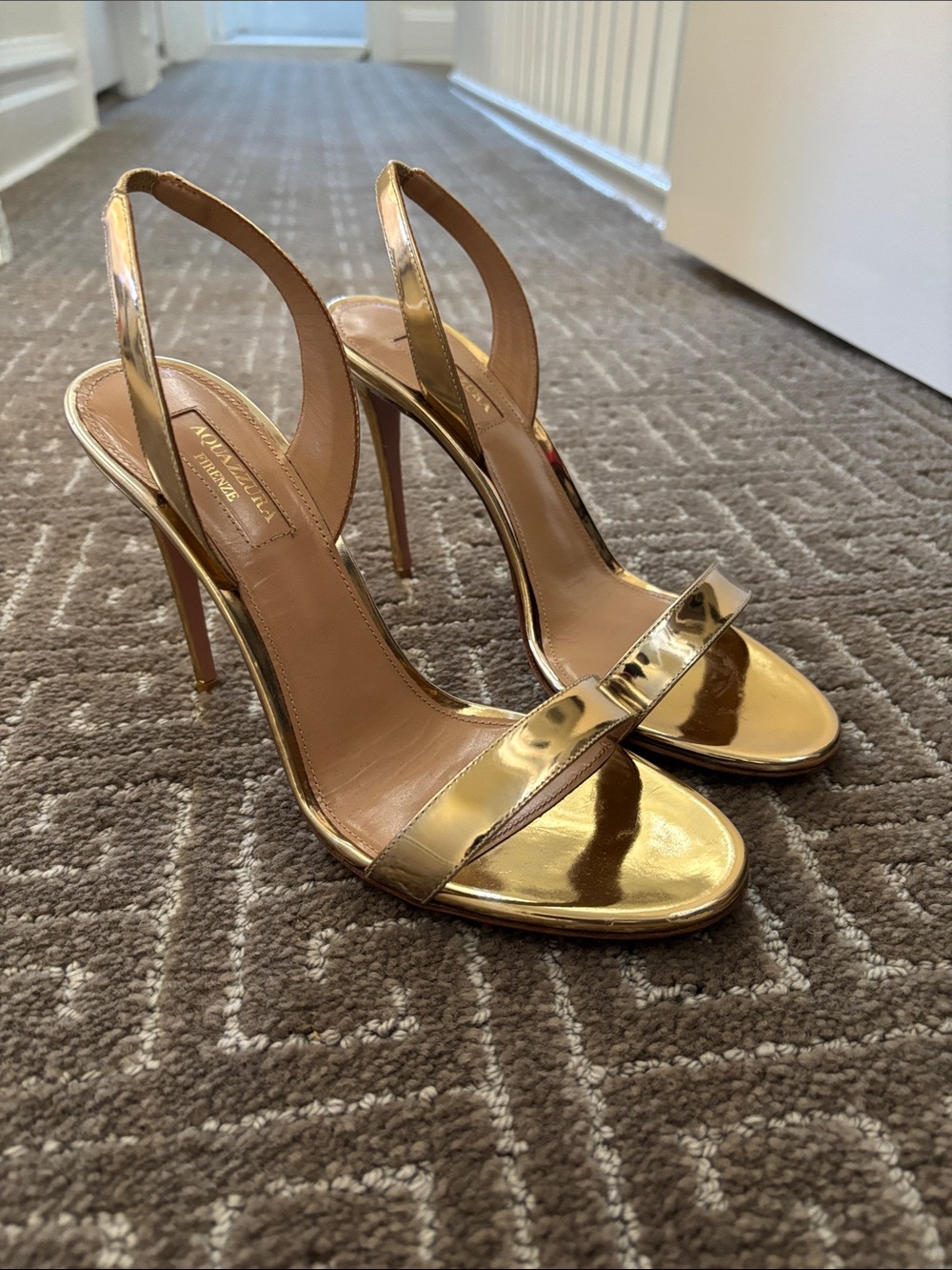 Aquazzura Metallic Gold Slingback Stiletto Sandals